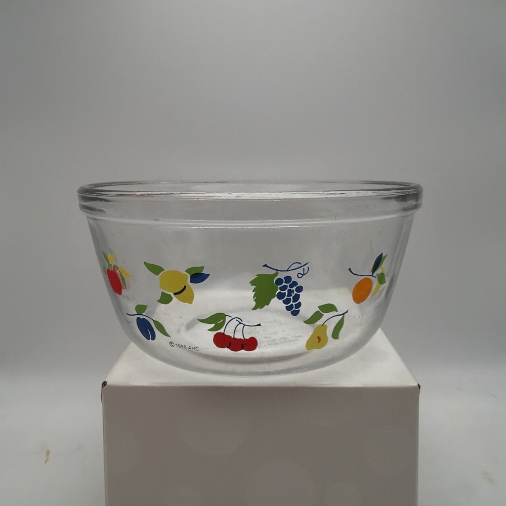 Anchor Hocking Ovenware Nesting Mixing Bowls Fruit Pattern 1990s 6" Dia x 3"H